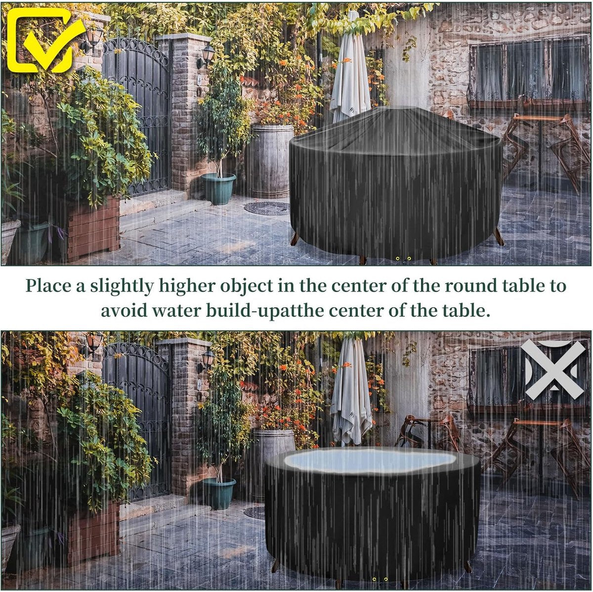 Round Garden Table Cover – Waterproof, Windproof, UV Resistant – Black, 130 cm Diameter