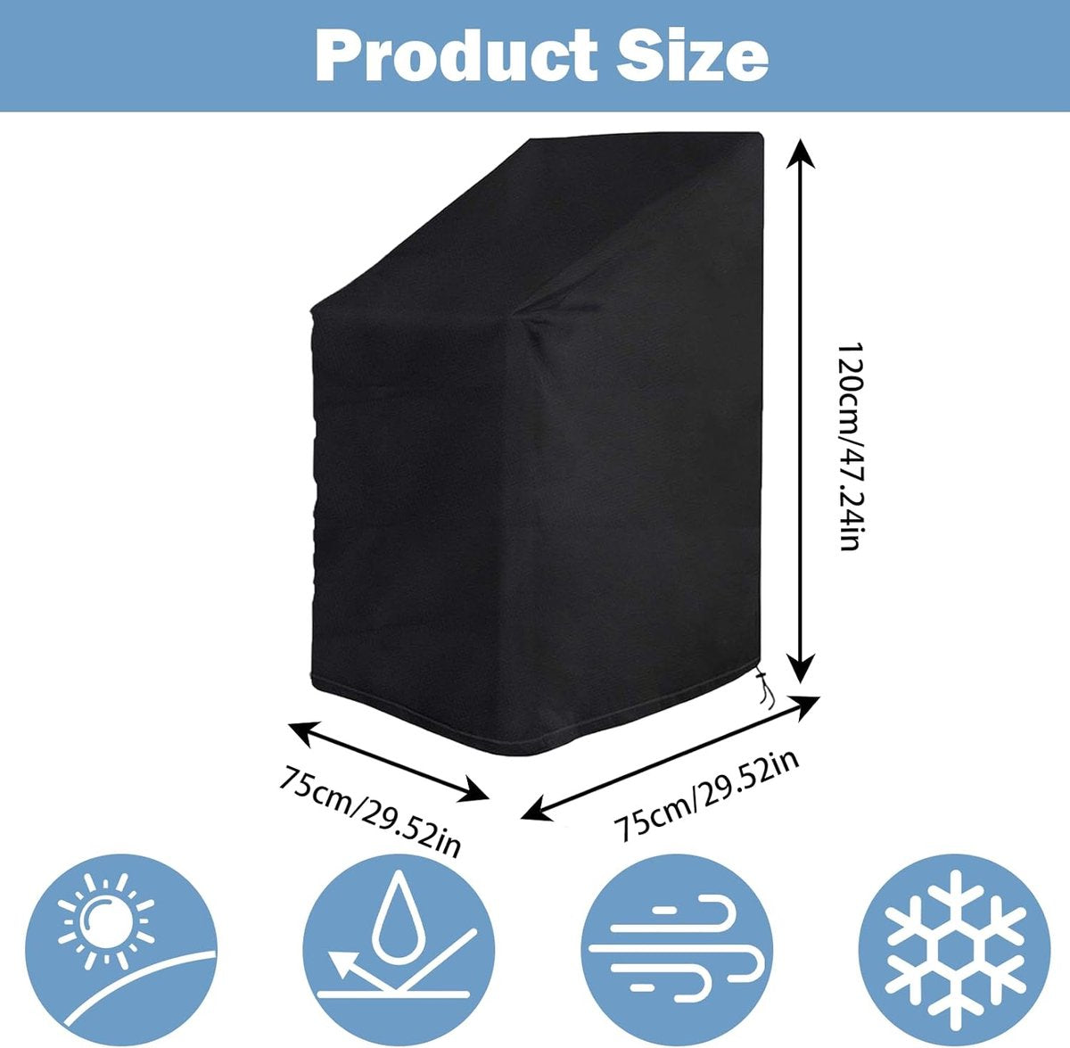 Garden Chair Cover - 75*75*120cm - Garden Furniture Covers - Waterproof Chair Cover - 210D Oxford - furniture covers - stackable garden chair cover - protective cover for garden chairs - dust cover - dustproof - rainproof - sunproof - snowproof - black