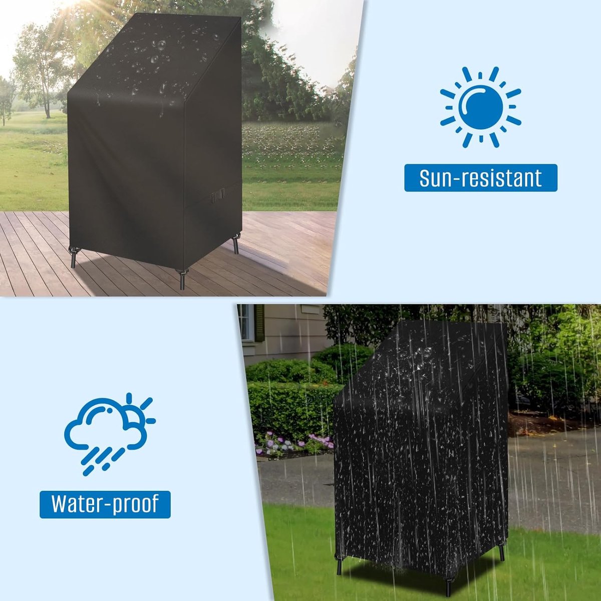 Garden Chair Cover - 75*75*120cm - Garden Furniture Covers - Waterproof Chair Cover - 210D Oxford - furniture covers - stackable garden chair cover - protective cover for garden chairs - dust cover - dustproof - rainproof - sunproof - snowproof - black
