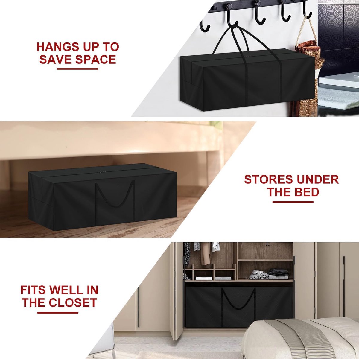 Storage bag for garden furniture cushions - 600D - waterproof - UV-resistant - portable storage bag - Dust cover - Garden Furniture Cushion Cover - for garden furniture with handles and zipper - 122x38x51cm - black