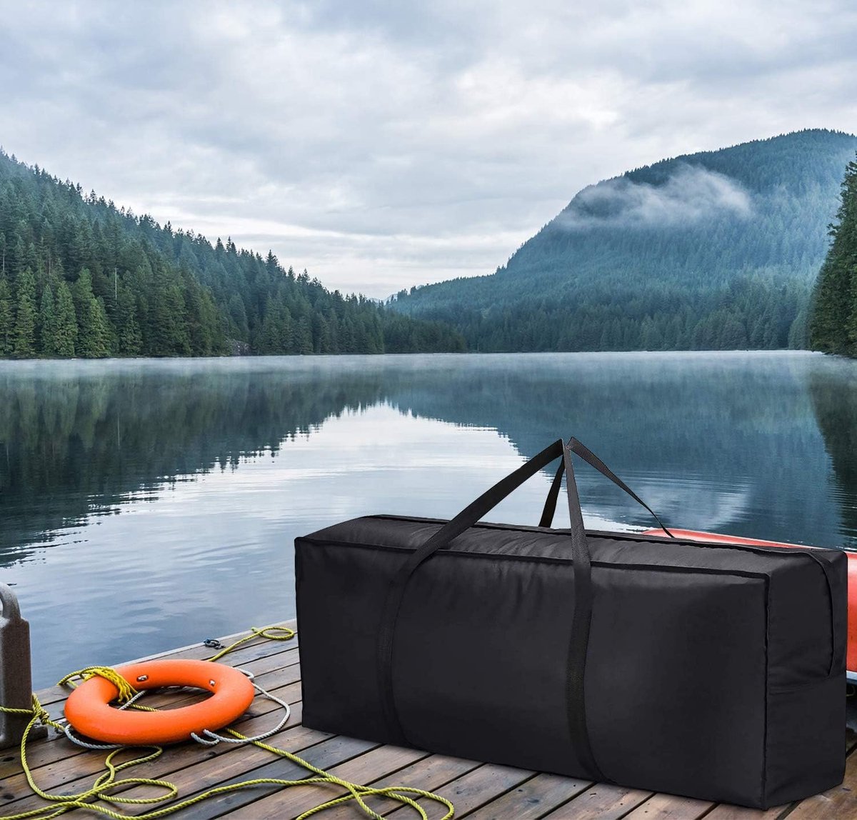 Storage bag for garden furniture cushions - 600D - waterproof - UV-resistant - portable storage bag - Dust cover - Garden Furniture Cushion Cover - for garden furniture with handles and zipper - 122x38x51cm - black