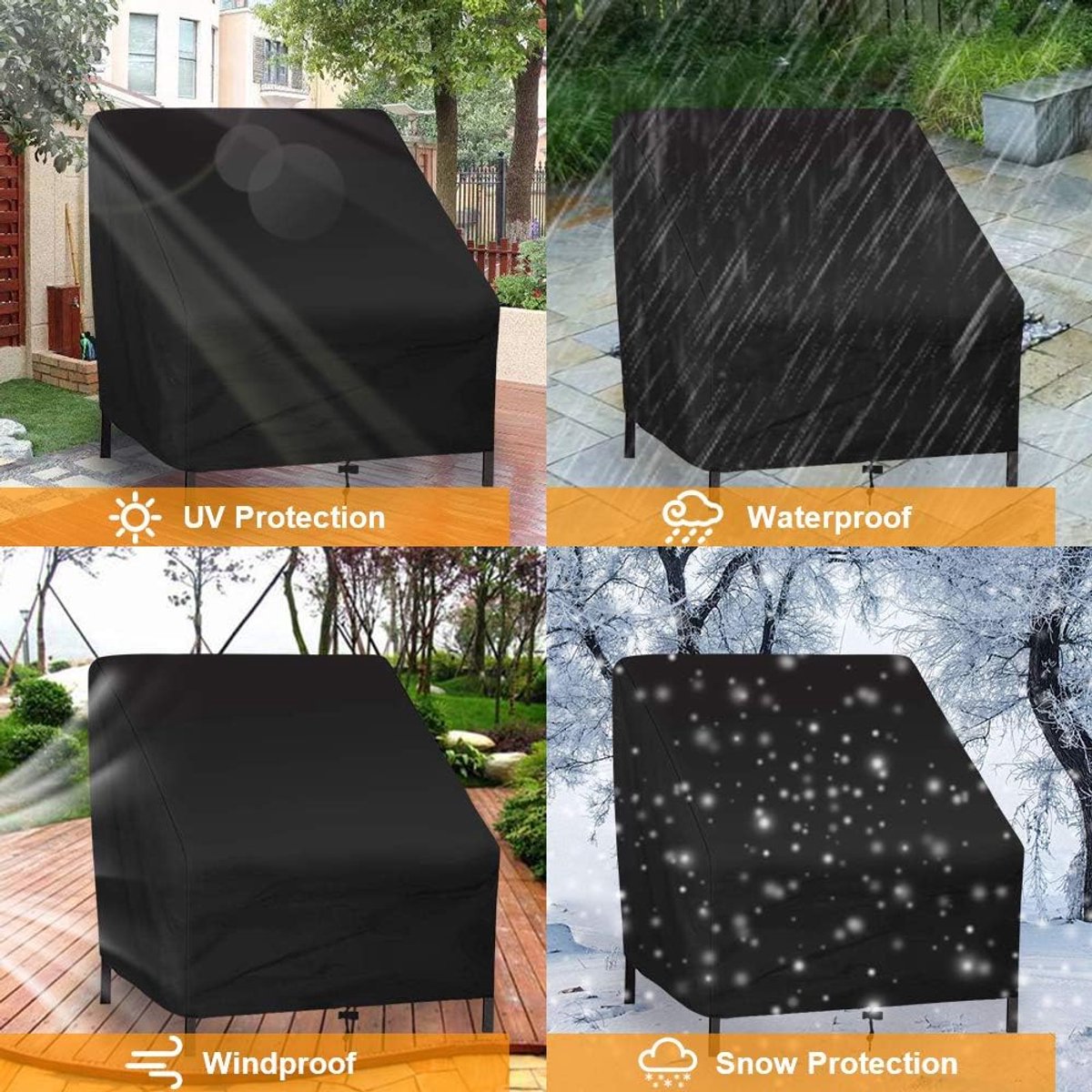 Sofa Protective Cover - Waterproof Chair Cover - Outdoor Patio Furniture Covers - Garden Chair Cover - Waterproof Swing & Lounge Chairs - Protective Cover - Snow Protection Cover - Waterproof - 210D Oxford Cloth - Black - 37.8"W x 30.7"D x 28.74"H
