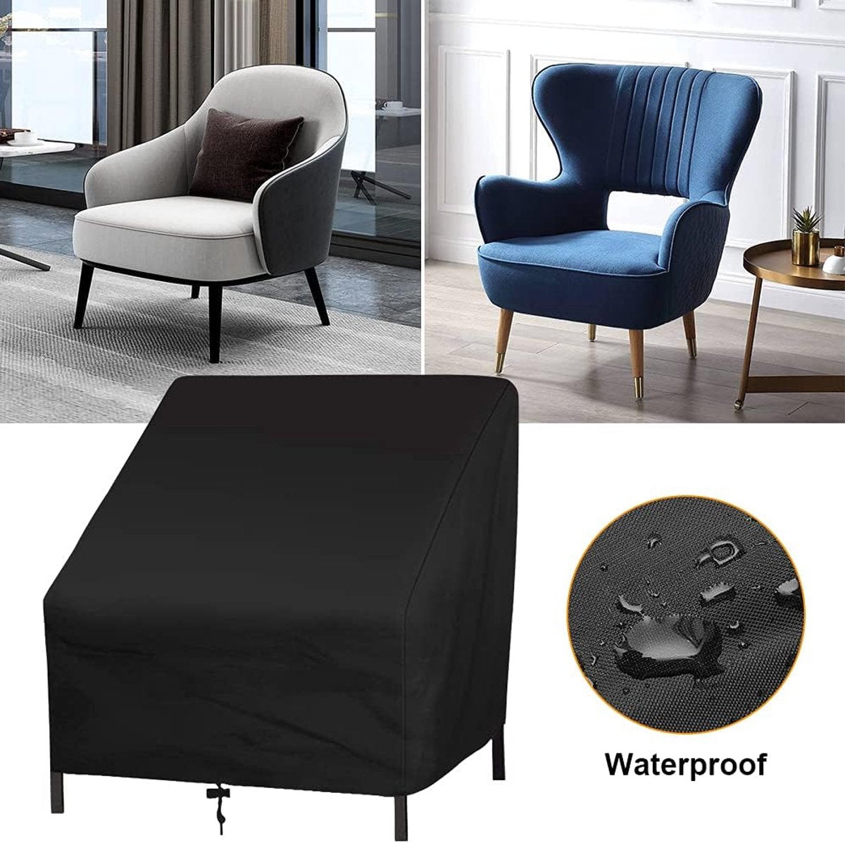 Sofa Protective Cover - Waterproof Chair Cover - Outdoor Patio Furniture Covers - Garden Chair Cover - Waterproof Swing & Lounge Chairs - Protective Cover - Snow Protection Cover - Waterproof - 210D Oxford Cloth - Black - 37.8"W x 30.7"D x 28.74"H