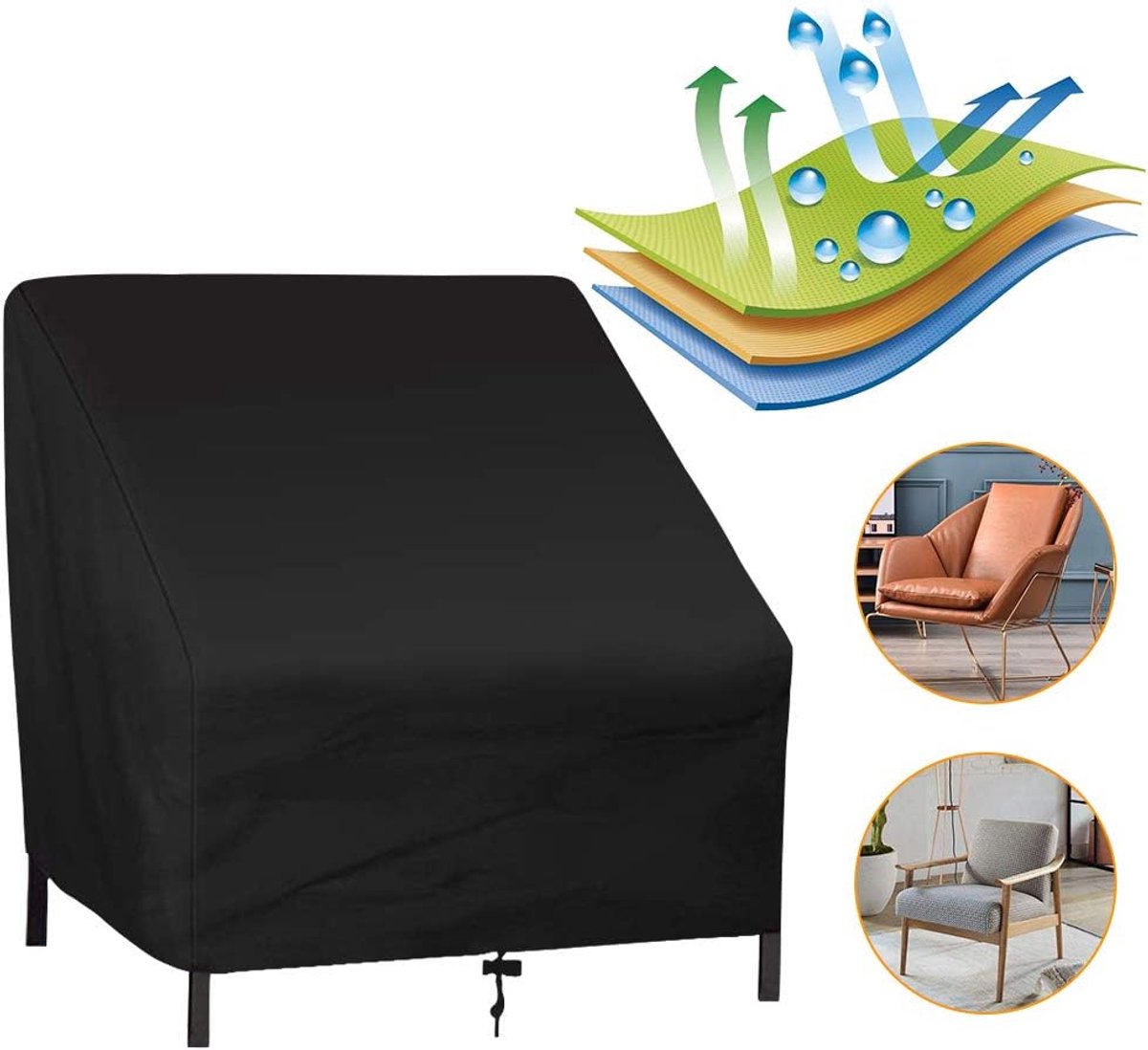 Sofa Protective Cover - Waterproof Chair Cover - Outdoor Patio Furniture Covers - Garden Chair Cover - Waterproof Swing & Lounge Chairs - Protective Cover - Snow Protection Cover - Waterproof - 210D Oxford Cloth - Black - 37.8"W x 30.7"D x 28.74"H