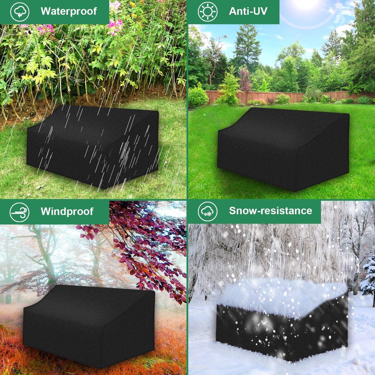 Garden Bench Cover – Waterproof 210D Oxford Cloth, Black, 224x83x84cm