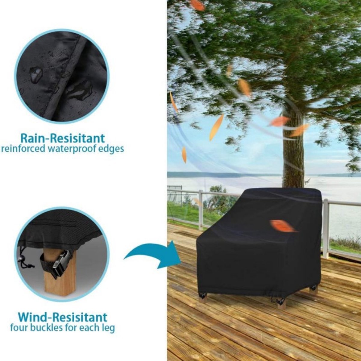 Waterproof Chair Cover - Set of 2 - Garden Chair Cover - Protective Cover for Garden Furniture - Garden Furniture Cover - Garden Chair Cover - 96 x 79 x 74 cm - For Outdoor Use in the Garden, Balcony or Terrace - Black - 210D Oxford Cloth - Waterproof - D