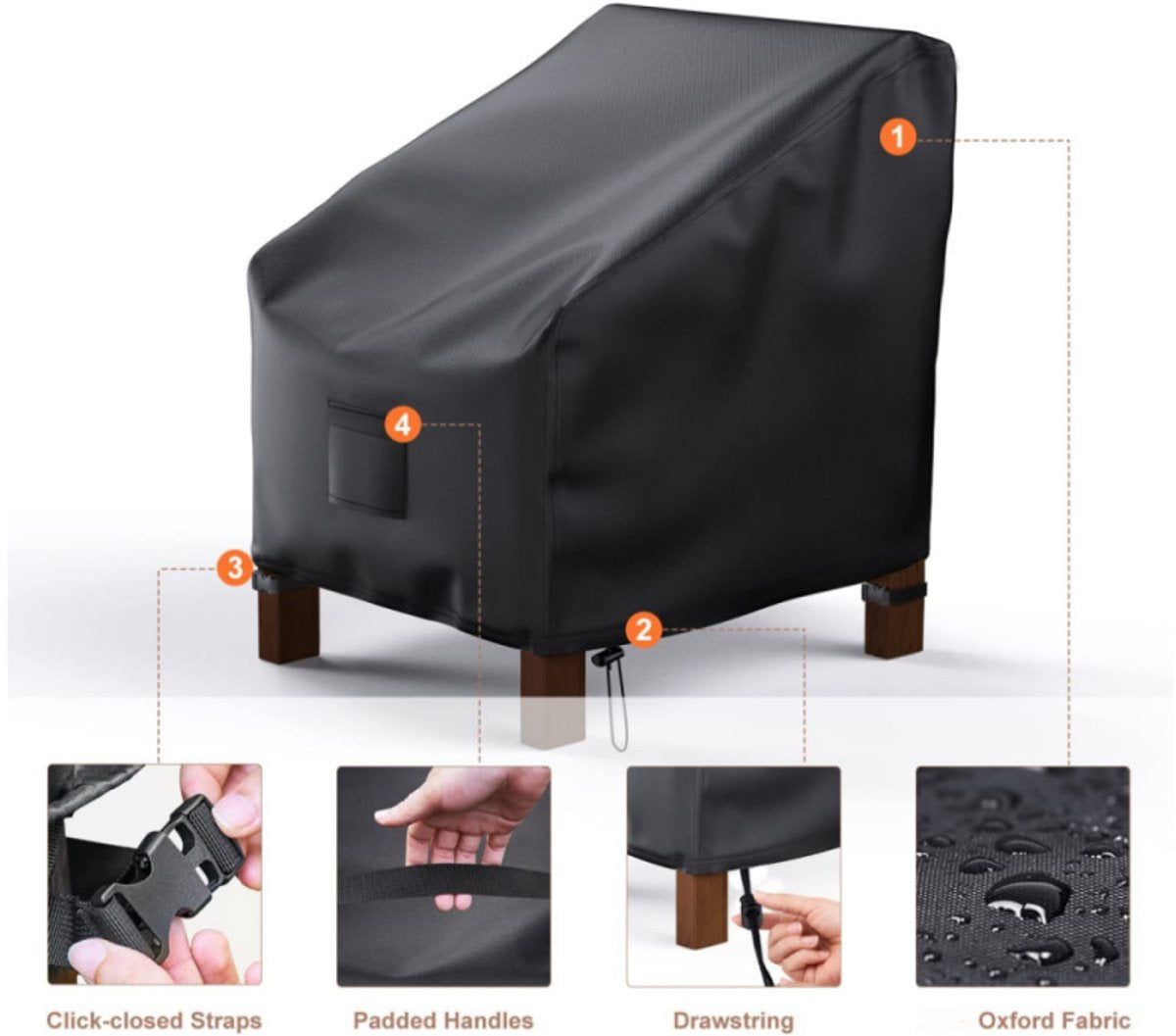 Waterproof Chair Cover - Set of 2 - Garden Chair Cover - Protective Cover for Garden Furniture - Garden Furniture Cover - Garden Chair Cover - 96 x 79 x 74 cm - For Outdoor Use in the Garden, Balcony or Terrace - Black - 210D Oxford Cloth - Waterproof - D