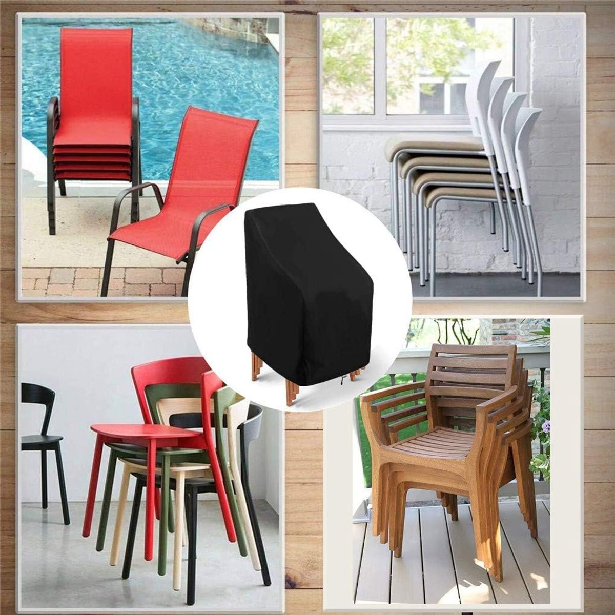 Garden Chair Cover - Waterproof Protective Cover for Garden Furniture - Protective Cover for Garden Chairs - Cover Suitable for Stackable Chairs - 89*89*120/89cm - Black - 210D Oxford Cloth - Waterproof - Durable - Garden Furniture Covers - Garden Furnitu
