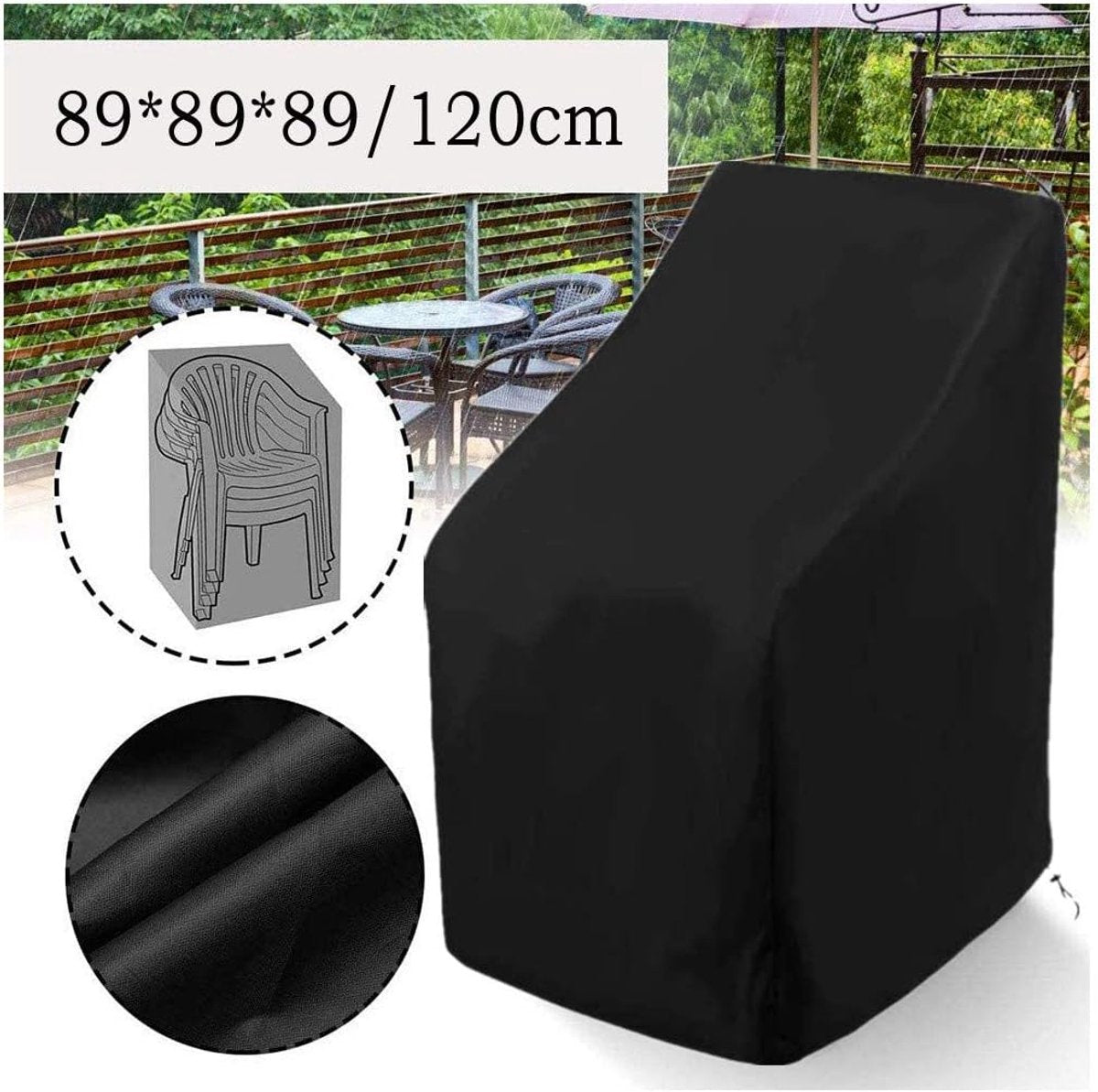 Garden Chair Cover - Waterproof Protective Cover for Garden Furniture - Protective Cover for Garden Chairs - Cover Suitable for Stackable Chairs - 89*89*120/89cm - Black - 210D Oxford Cloth - Waterproof - Durable - Garden Furniture Covers - Garden Furnitu