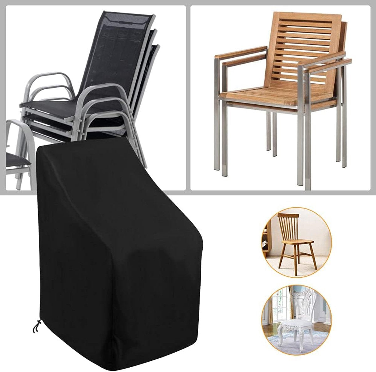 Garden Chair Cover - Waterproof Protective Cover for Garden Furniture - Protective Cover for Garden Chairs - Cover Suitable for Stackable Chairs - 89*89*120/89cm - Black - 210D Oxford Cloth - Waterproof - Durable - Garden Furniture Covers - Garden Furnitu