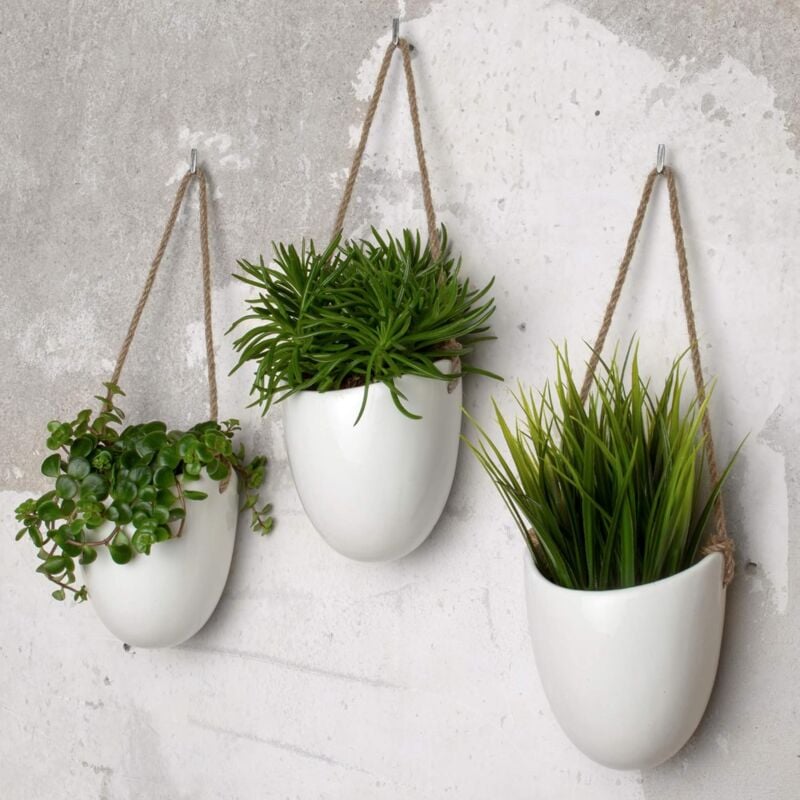 Ceramic Wall Pots 3-Pack – White, Matte Finish, Hanging Set