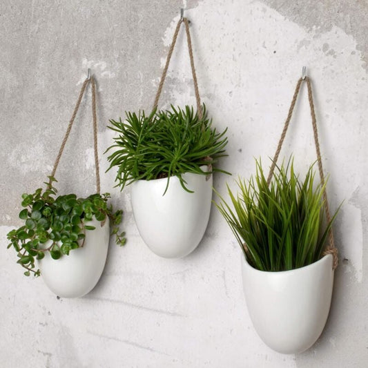 Ceramic Wall Pots 3-Pack – White, Matte Finish, Hanging Set