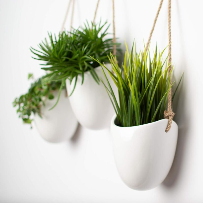 Ceramic Wall Pots 3-Pack – White, Matte Finish, Hanging Set