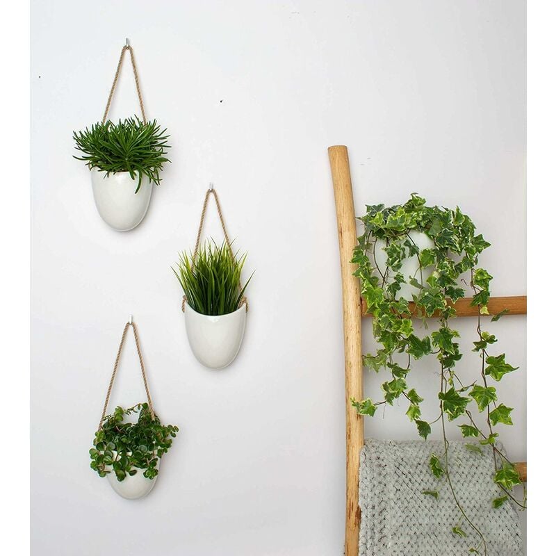 Ceramic Wall Pots 3-Pack – White, Matte Finish, Hanging Set