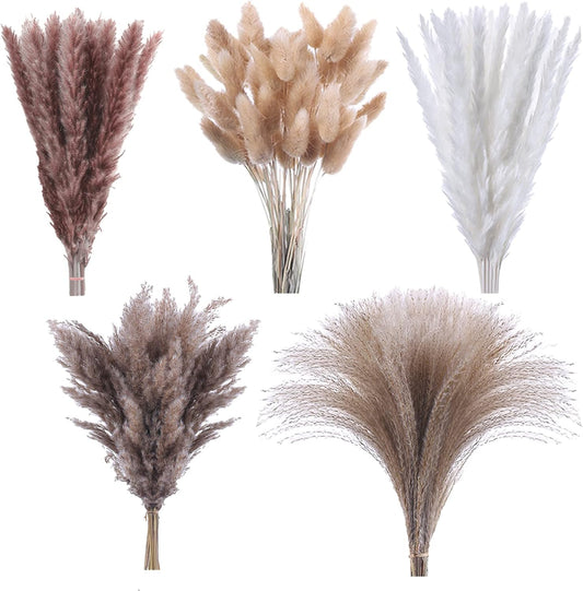 Dried Pampas Grass Bouquet – White, 17 Inch, Fluffy Bunny Tails for Home and Wedding Decor