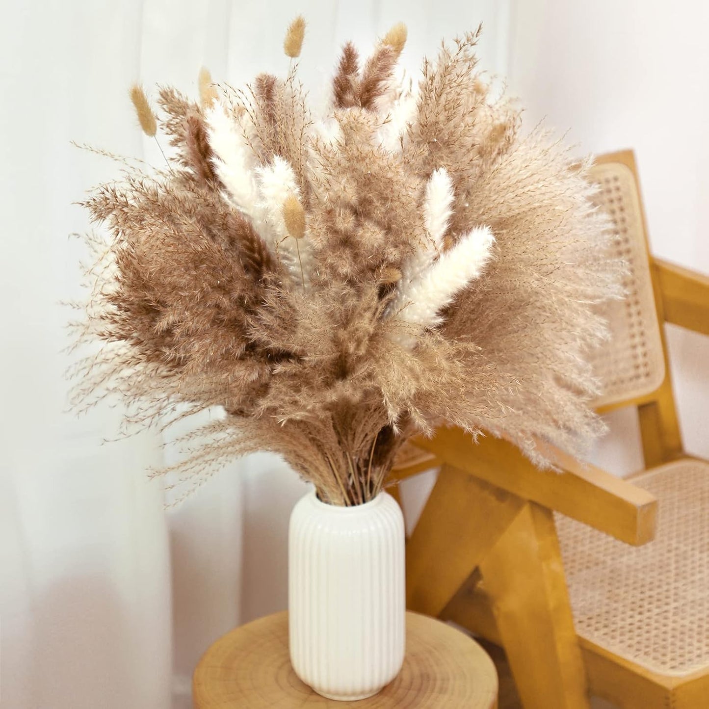Dried Pampas Grass Bouquet – White, 17 Inch, Fluffy Bunny Tails for Home and Wedding Decor