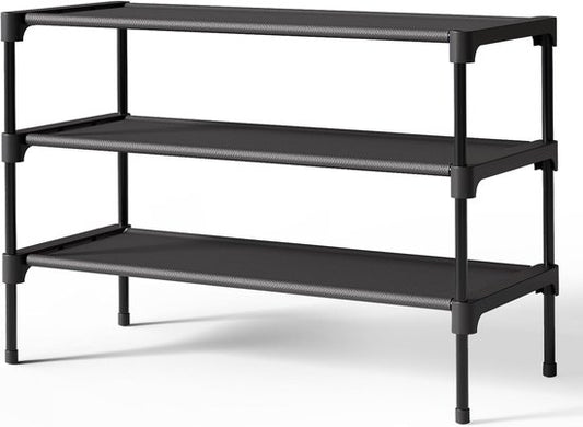 3-Tier Shoe Rack – Stackable, Black, 27.5 Inch Wide