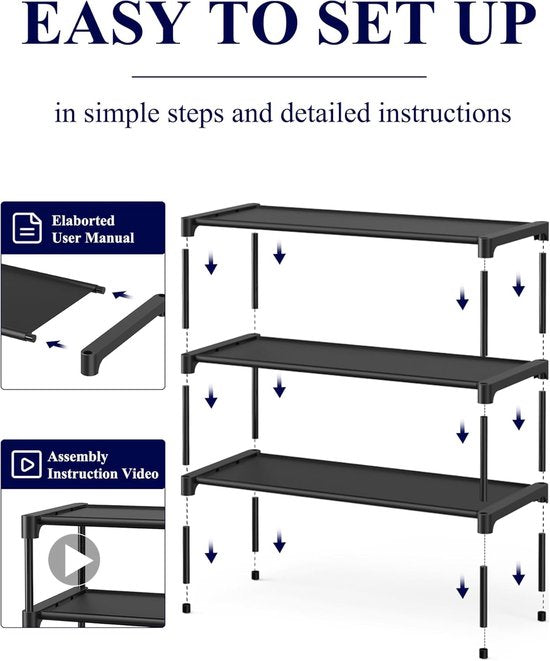 3-Tier Shoe Rack – Stackable, Black, 27.5 Inch Wide
