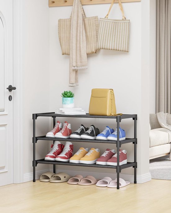 3-Tier Shoe Rack – Stackable, Black, 27.5 Inch Wide