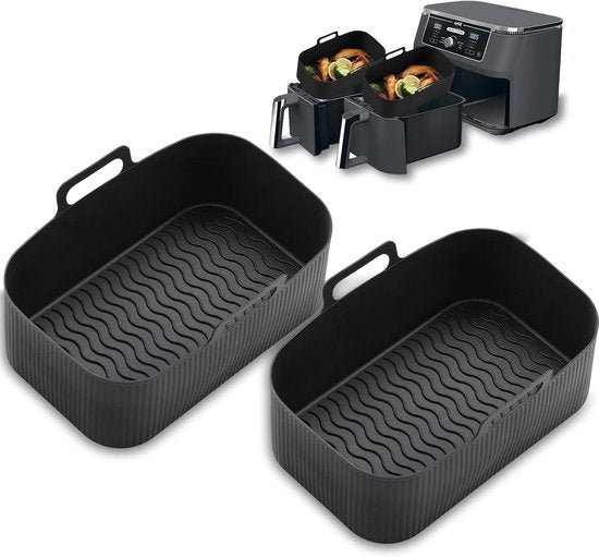 Airfryer Silicone Pads – Heat Resistant, Black, 19.5 x 16.5 cm, 2-Pack