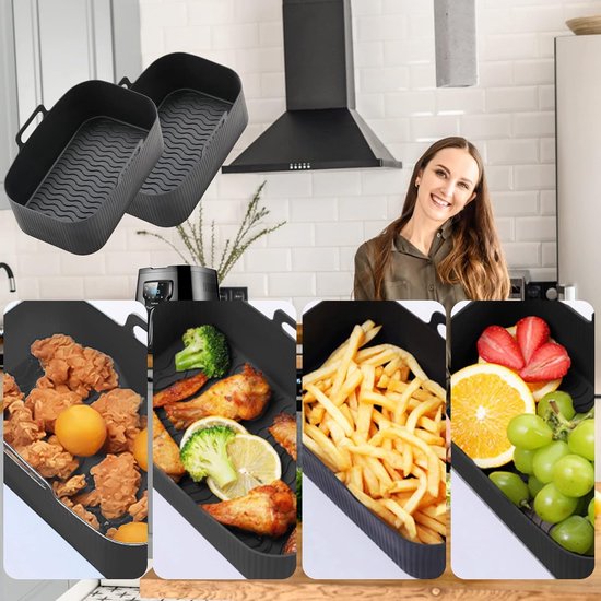 Airfryer Silicone Pads – Heat Resistant, Black, 19.5 x 16.5 cm, 2-Pack