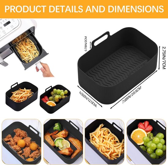 Airfryer Silicone Pads – Heat Resistant, Black, 19.5 x 16.5 cm, 2-Pack