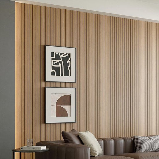 2 Pack Peel and Stick Oak Wood Slat Feature Wall Panels 300x40cm Each | DIY TV Headboard PVC Decor Wall Liner for Interior Wall & Ceiling Makeover（1037B-18）