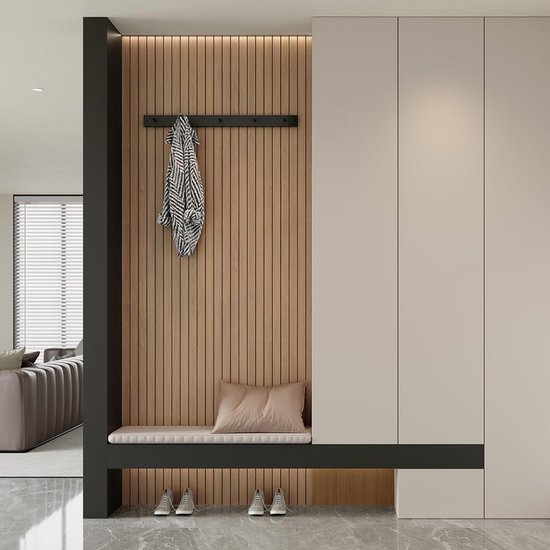 2 Pack Peel and Stick Oak Wood Slat Feature Wall Panels 300x40cm Each | DIY TV Headboard PVC Decor Wall Liner for Interior Wall & Ceiling Makeover（1037B-18）