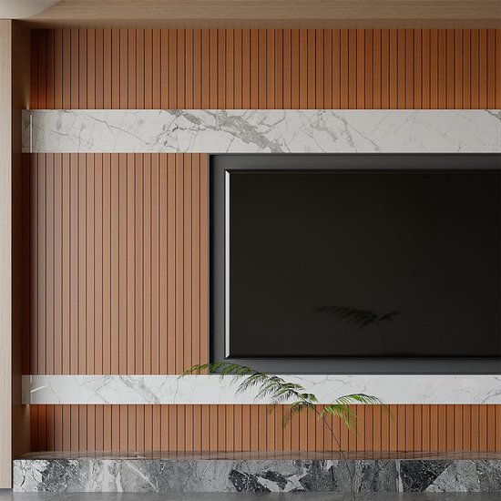 2 Pack Peel and Stick Oak Wood Slat Feature Wall Panels 300x40cm Each | DIY TV Headboard PVC Decor Wall Liner for Interior Wall & Ceiling Makeover（KC-53881）