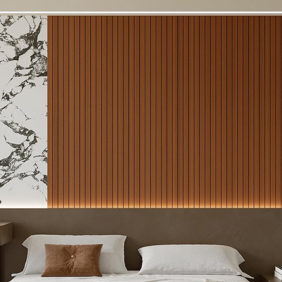 2 Pack Peel and Stick Oak Wood Slat Feature Wall Panels 300x40cm Each | DIY TV Headboard PVC Decor Wall Liner for Interior Wall & Ceiling Makeover（KC-53881）