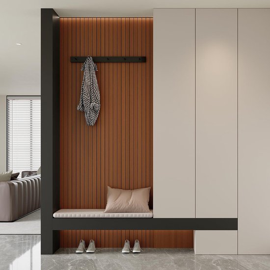 2 Pack Peel and Stick Oak Wood Slat Feature Wall Panels 300x40cm Each | DIY TV Headboard PVC Decor Wall Liner for Interior Wall & Ceiling Makeover（KC-53881）