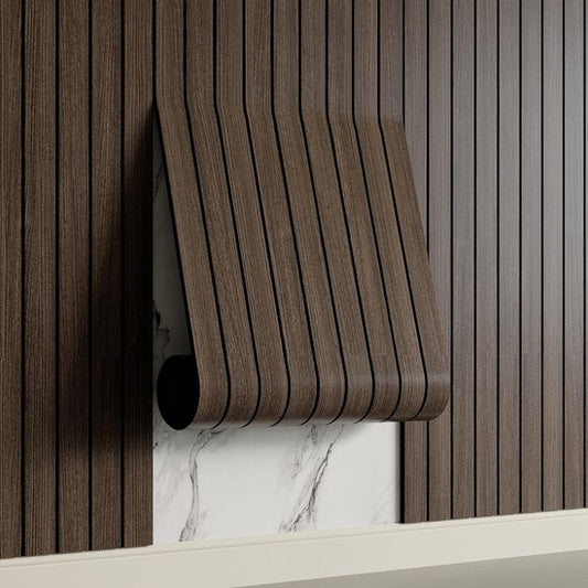 2 Pack Peel and Stick Oak Wood Slat Feature Wall Panels 300x40cm Each | DIY TV Headboard PVC Decor Wall Liner for Interior Wall & Ceiling Makeover（KC-1037C-18）