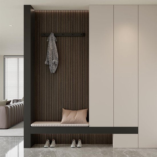 2 Pack Peel and Stick Oak Wood Slat Feature Wall Panels 300x40cm Each | DIY TV Headboard PVC Decor Wall Liner for Interior Wall & Ceiling Makeover（KC-1037C-18）