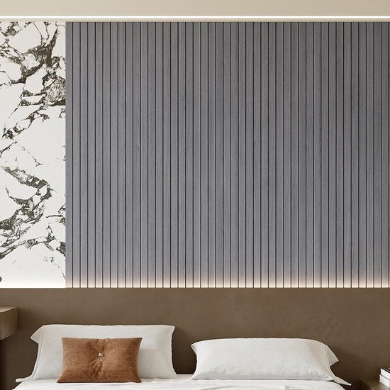 2 Pack Peel and Stick Oak Wood Slat Feature Wall Panels 300x40cm Each | DIY TV Headboard PVC Decor Wall Liner for Interior Wall & Ceiling Makeover（KC-1067D-19）