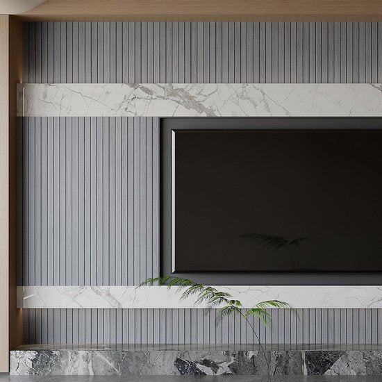 2 Pack Peel and Stick Oak Wood Slat Feature Wall Panels 300x40cm Each | DIY TV Headboard PVC Decor Wall Liner for Interior Wall & Ceiling Makeover（KC-1067D-19）
