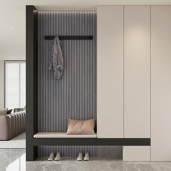 2 Pack Peel and Stick Oak Wood Slat Feature Wall Panels 300x40cm Each | DIY TV Headboard PVC Decor Wall Liner for Interior Wall & Ceiling Makeover（KC-1067D-19）