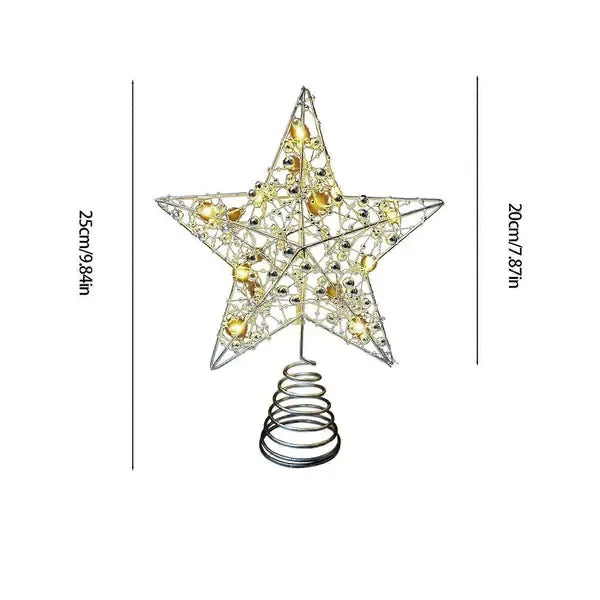 Silver Metal Christmas Tree Star Tabletop Decoration with Warm White LED Lights and Spiral Base for Home Holiday Decor Display