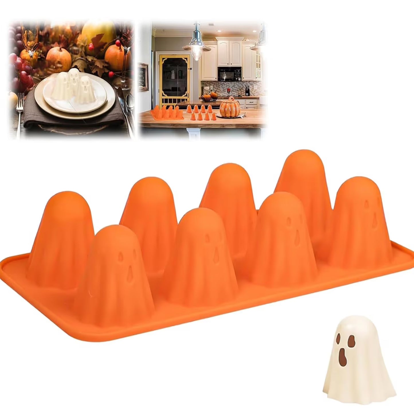 3D Ghost Silicone Molds, Halloween Silicone Baking Molds, Ghost Chocolate Candy Mold for Halloween Party, Orange, 21.1 x 25.9 cm