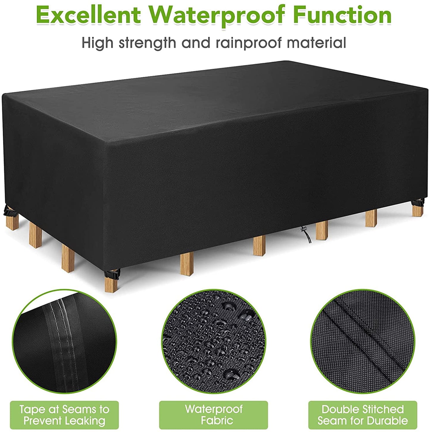 Rectangular Patio Table Cover – Heavy Duty Waterproof, 128" x 82" x 23"