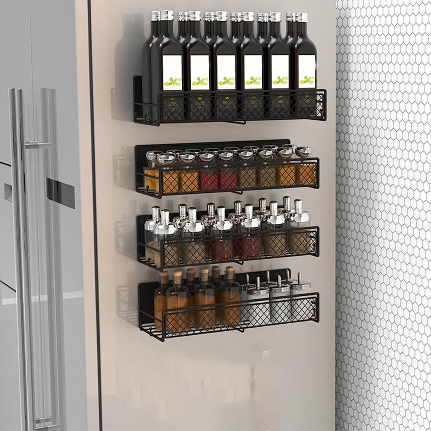 Magnetic Spice Rack – Strong Metal Magnet, Black Space-Saving Organizer
