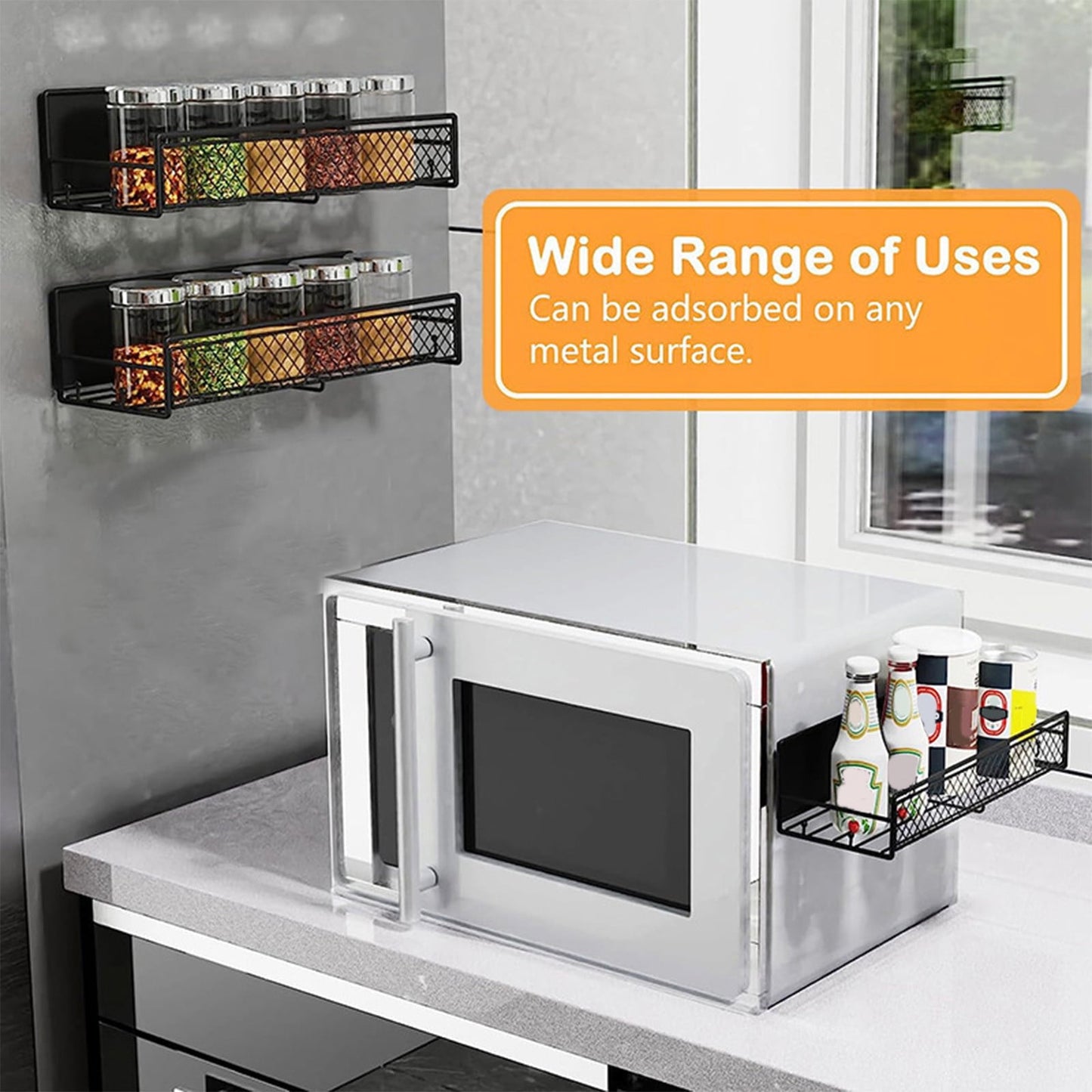 Magnetic Spice Rack – Strong Metal Magnet, Black Space-Saving Organizer
