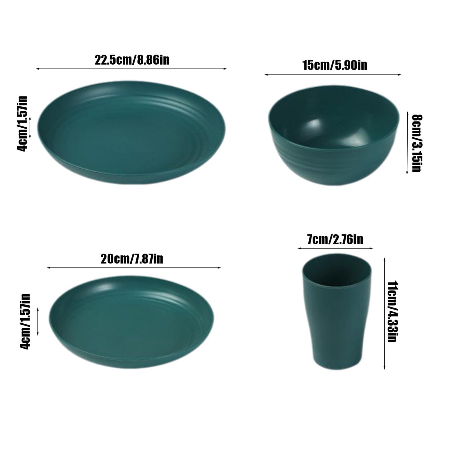 16-Piece Kitchen Dinnerware Set – Service for 8, Colorful Plastic Plates, Bowls & Cups