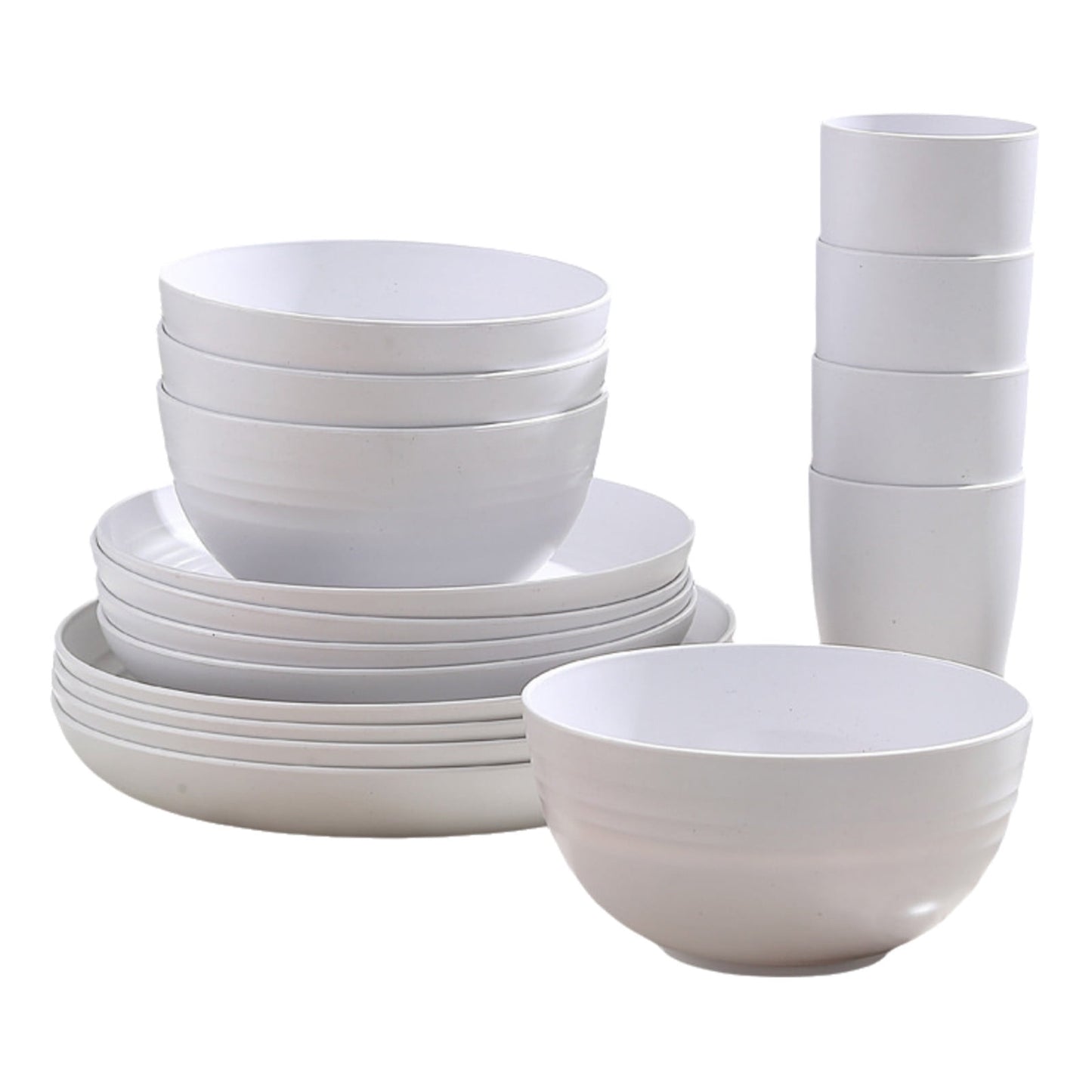 16-Piece Kitchen Dinnerware Set – Service for 8, Colorful Plastic Plates, Bowls & Cups