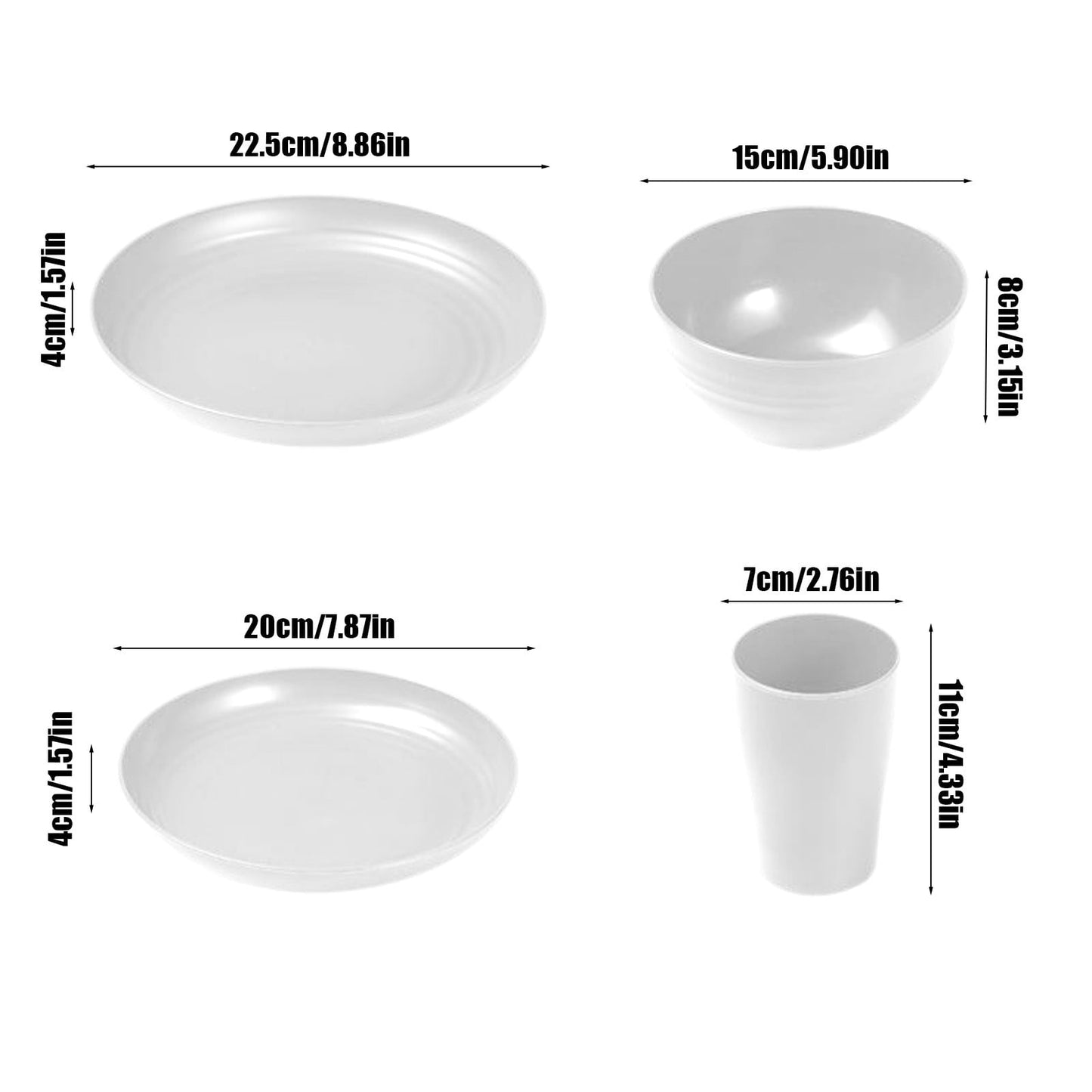 16-Piece Kitchen Dinnerware Set – Service for 8, Colorful Plastic Plates, Bowls & Cups