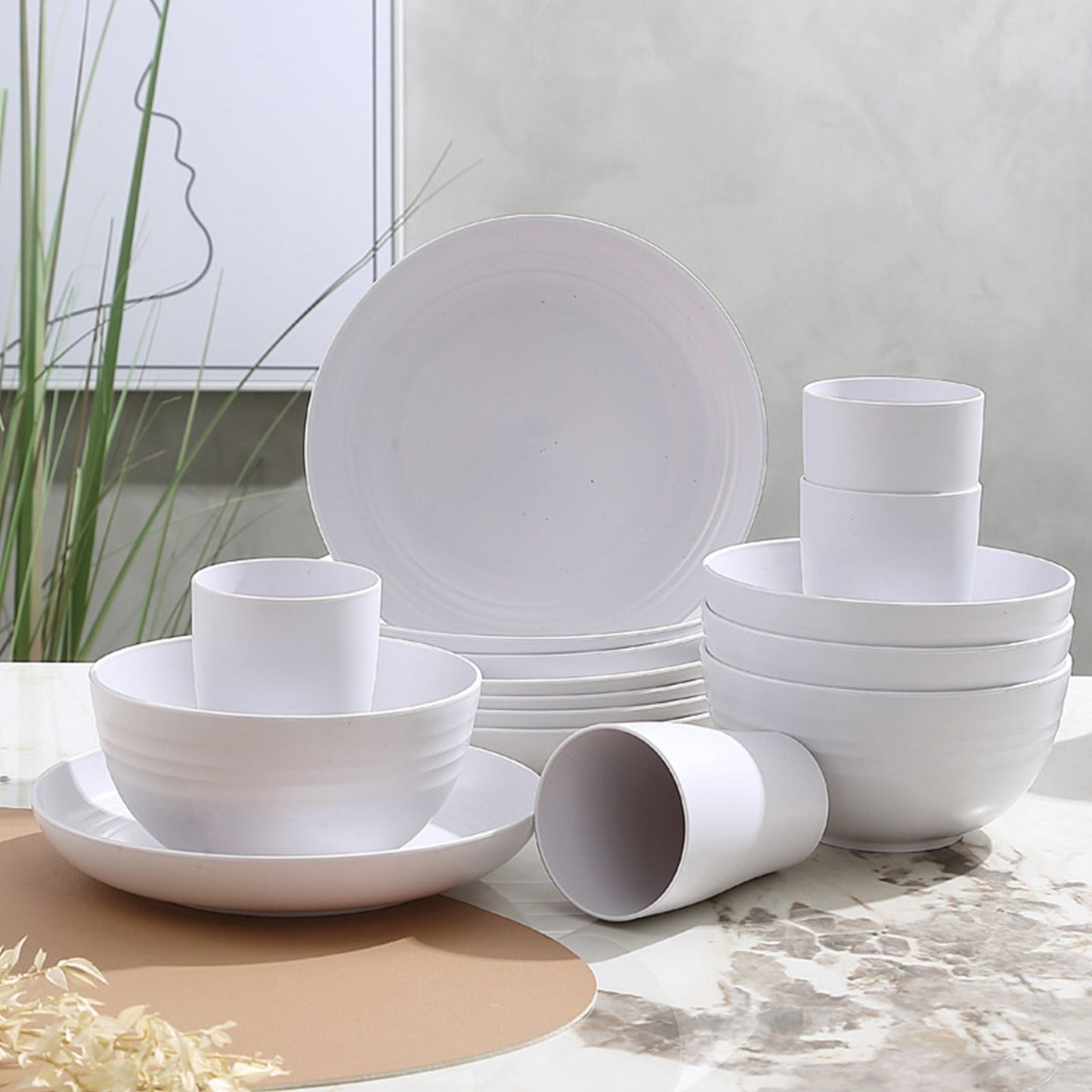 16-Piece Kitchen Dinnerware Set – Service for 8, Colorful Plastic Plates, Bowls & Cups