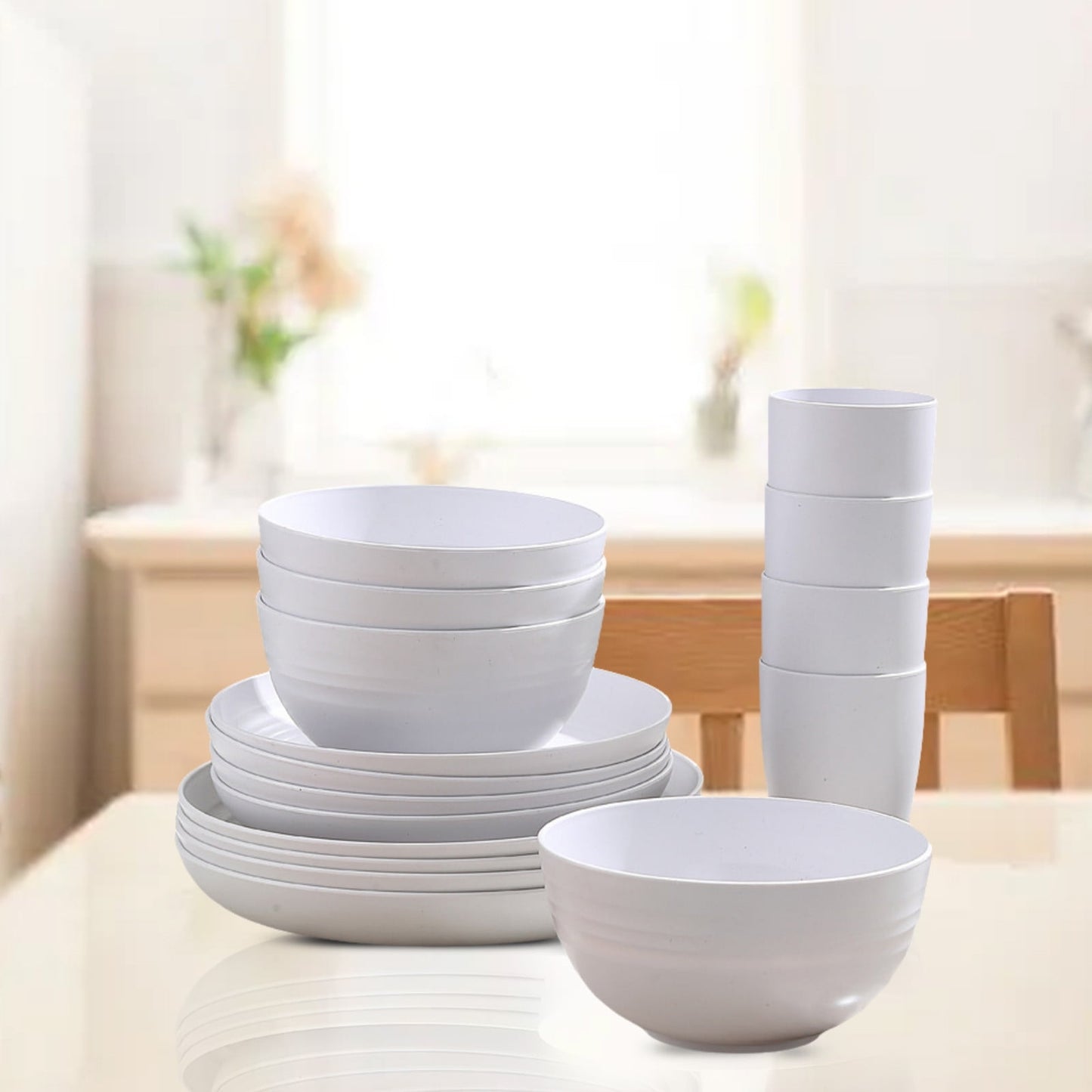 16-Piece Kitchen Dinnerware Set – Service for 8, Colorful Plastic Plates, Bowls & Cups