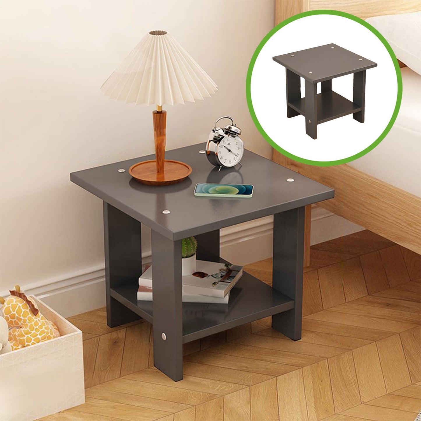 Compact Multi-Functional Side Table – Small Portable Accent Table, Gray Wood Tone