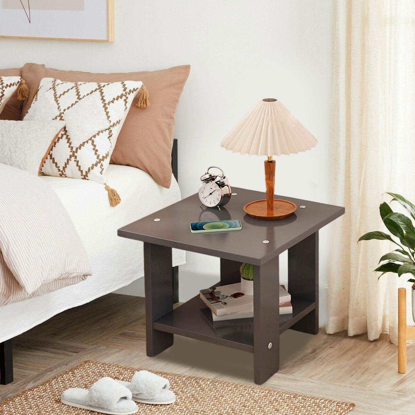 Compact Multi-Functional Side Table – Small Portable Accent Table, Gray Wood Tone