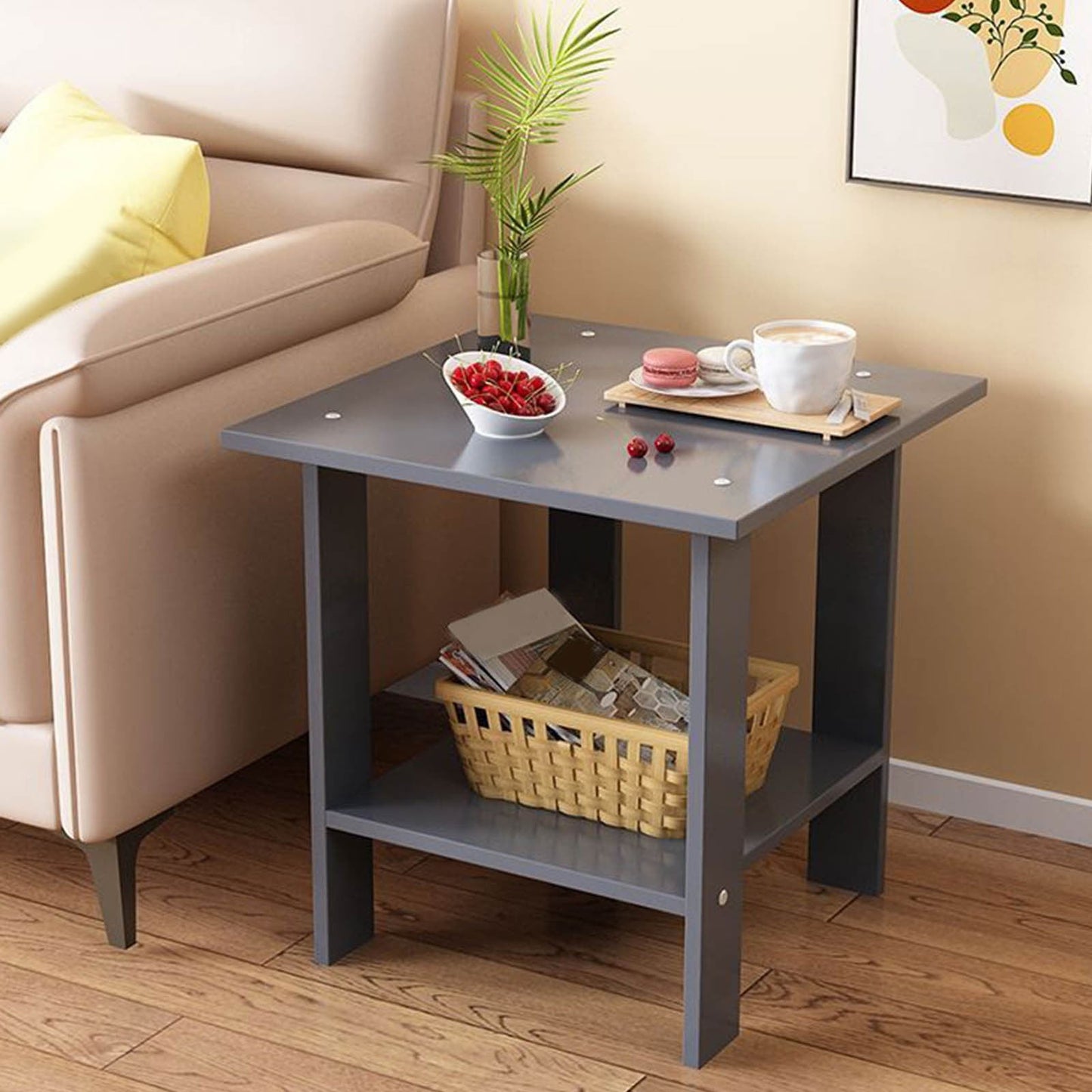 Compact Multi-Functional Side Table – Small Portable Accent Table, Gray Wood Tone