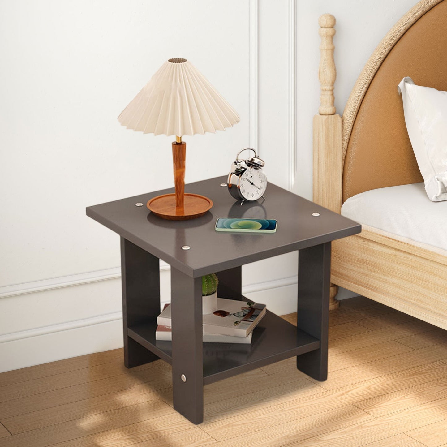 Compact Multi-Functional Side Table – Small Portable Accent Table, Gray Wood Tone